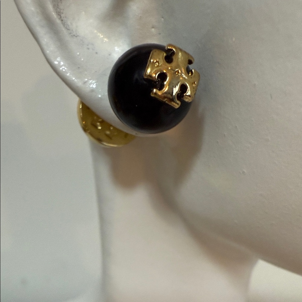 Tory Burch Gold and Black Stud Earrings